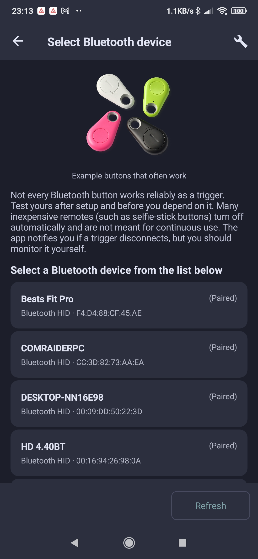 Select Bluetooth trigger device